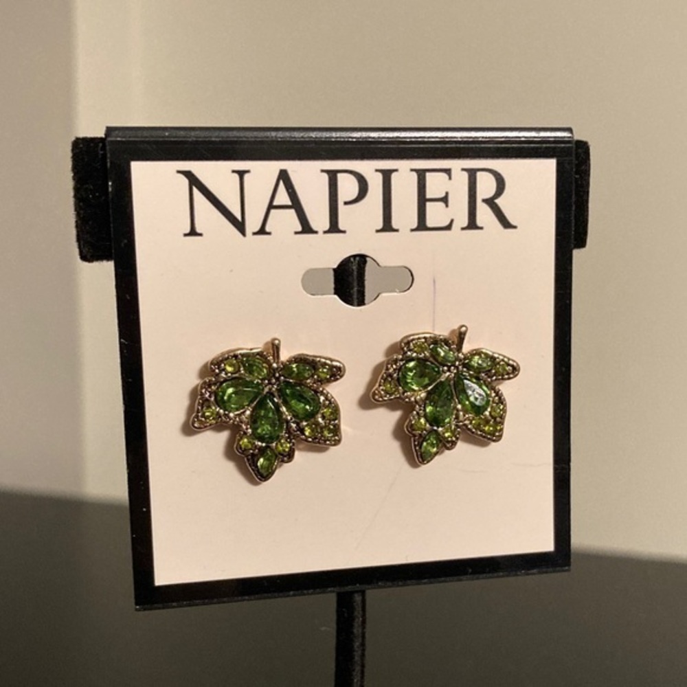 Napier Gold and Green Leaf Earrings